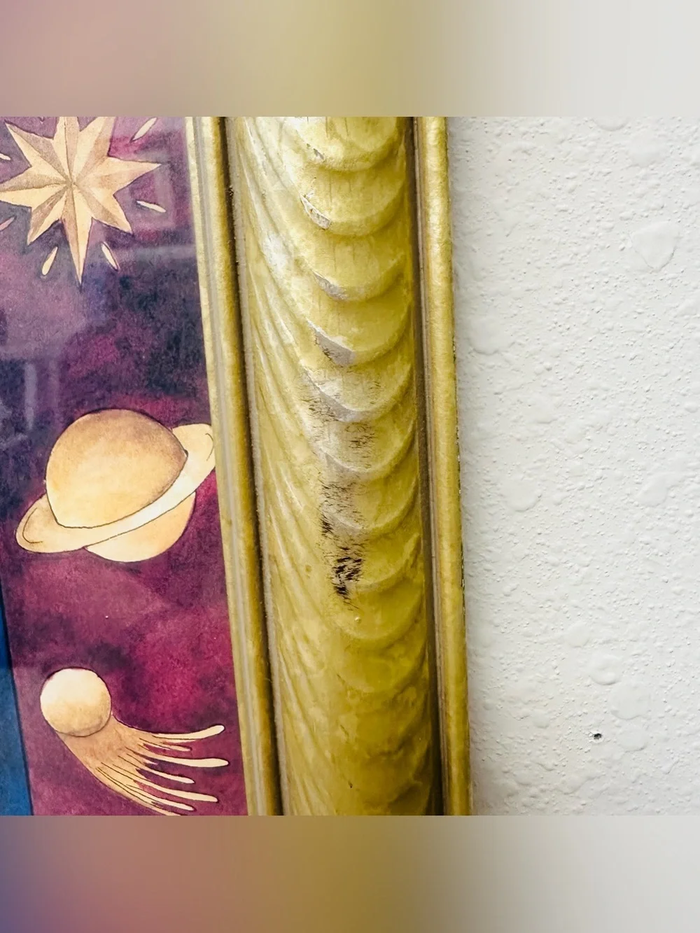 Rare Vintage 90s Mary Beth Zeitz Celestial Moon & Stars Framed Art 14.5 X 14.5